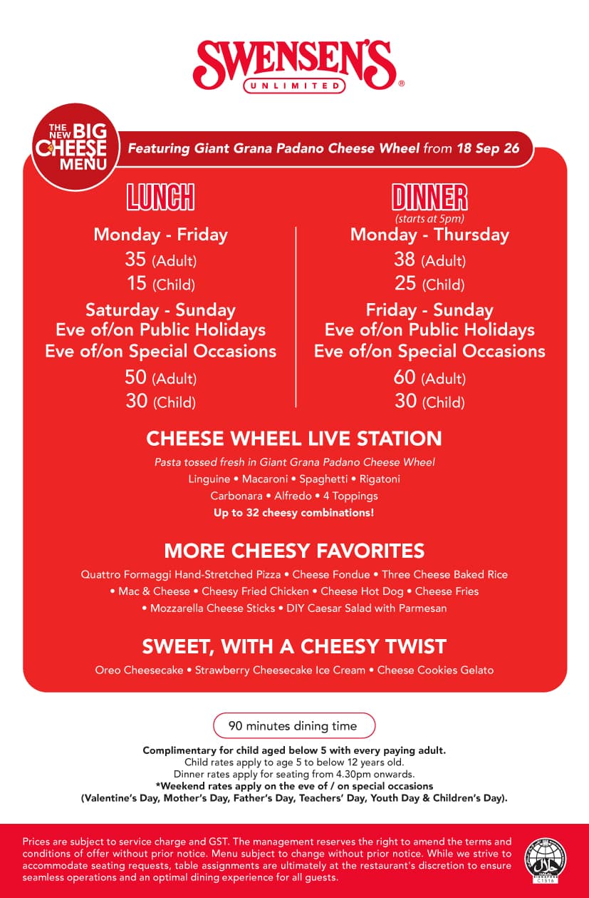 Swensens Unlimited Buffet Menu